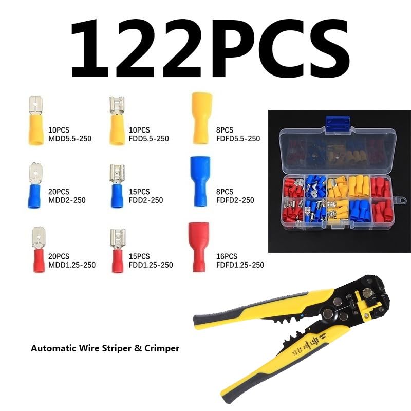 Złącza do przewodów, Końcówki widełkowe z pierścieniem czołowym Zestaw narzędzi do szczypiec końcówek walcowanych(122pcs Plier)