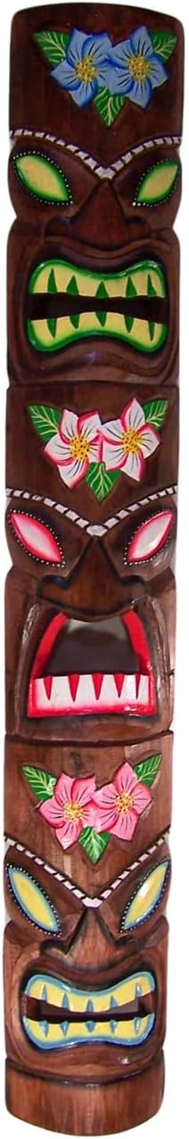 Wowser Artisanal Hawaiin Style Tiki Masks, Set of 2, Assorted Designs, Unique Tiki Bar Accessory, 39 Inches