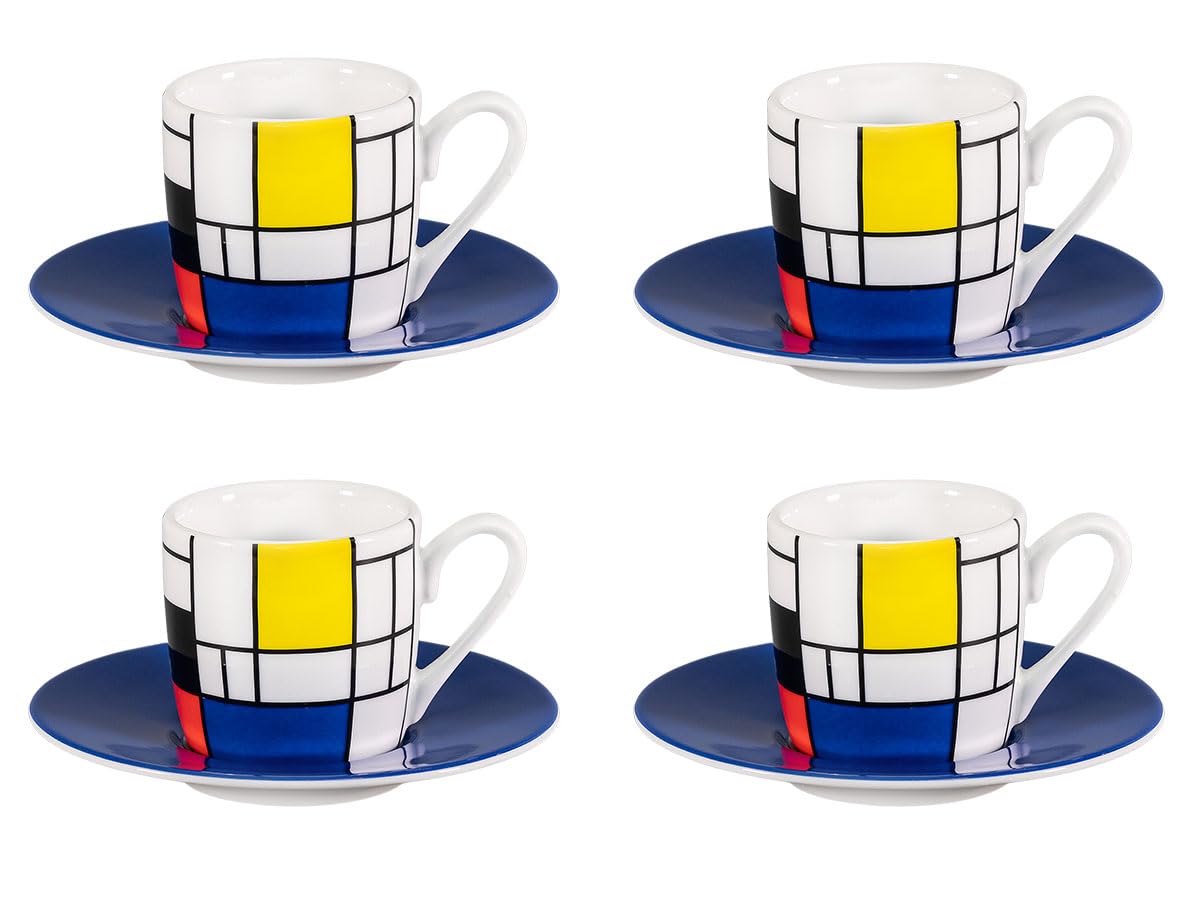 Könitz Espresso Tassen Set Mondrian Small Fragments. 4 Kaffeetassen 65ml aus Porzellan. Espressotassen modern, bunt
