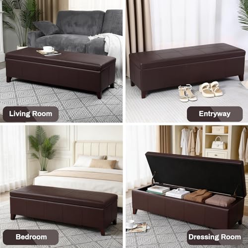 Image of Brown Ottoman with Storage 51 inch Faux Leather Storage Ottoman
