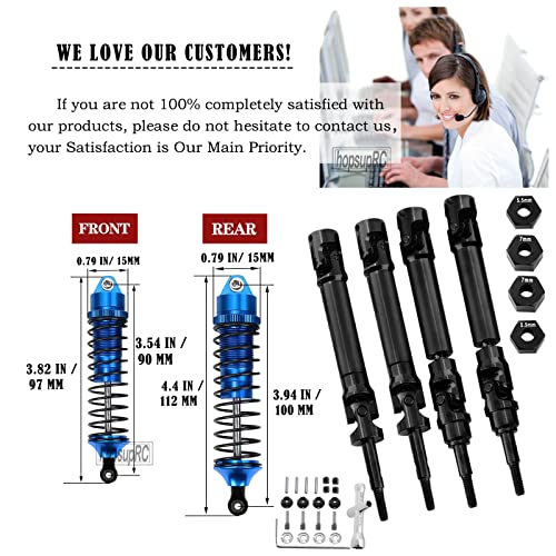 Hopsuprc Big Bore Rc Shocks & Drive Shaft Cvd Axles Upgrades Part For 1/10 Slash/Stampede/Rustler/Hoss Vxl 4X4 4Wd,Stainless Steel Driveshaft,Front Rear Full Metal Shocks Absorber,Navy Blue #TOP6