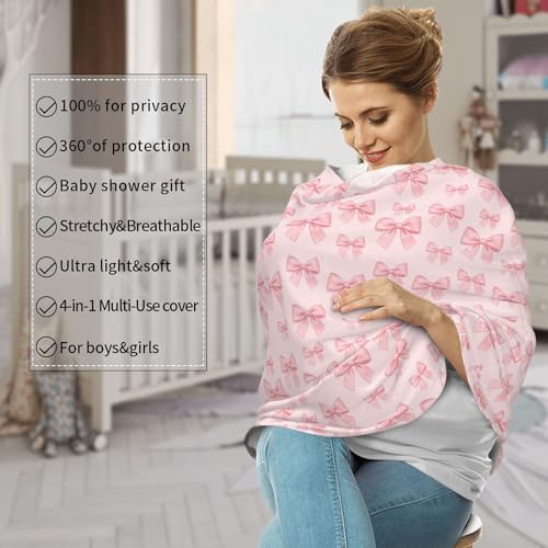 Image of Pink Bow Baby Stuff Car Seat Cover for Baby,Mom Nursing Breastfeeding Covers,Multi-Use Car Seat Canopy Carrier Cover,Stroller Cover Newborn Shower Gift for Boys Girls