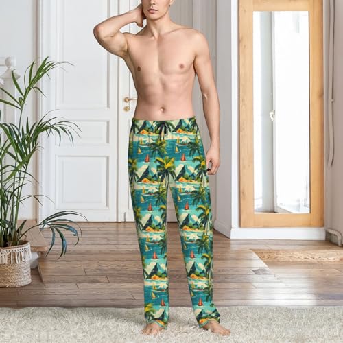 Mens Pajama Pants - Hawaii Summer Style Print Soft Sleep Lounge Pants For Men, Casual Pj Bottoms With Pockets2