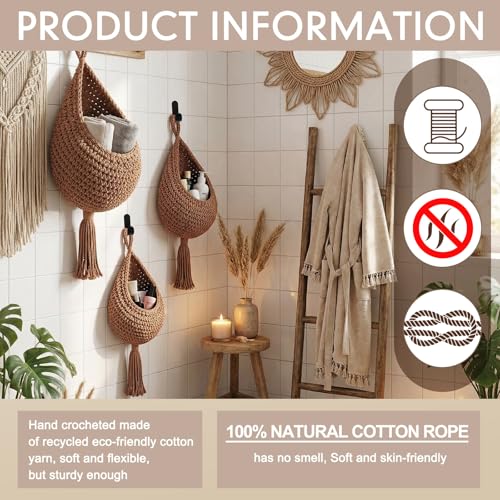 Image of Honeydak 3 Hanging Baskets, White, Tassel, Cotton Rope