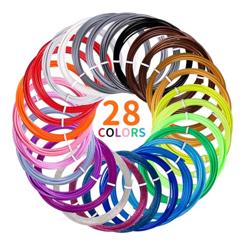 Kretrum Recambios de filamento para bolígrafo 3D, 28 colores, 1.75 mm, filamento PLA para bolígrafo de impresión 3D, cada color 3M, Total 84M (276 pies) compatible con MYNT3D SCRIB3D PIKA3D bolígrafo