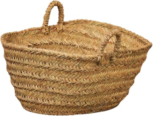 Cestería Aparici - Capazo Leñero -Leñero de Esparto con Asas - leñero ovalado, cesto para la leña o decoración - Extra Grande 5 Tiras - 70 x 40 x 32 cm