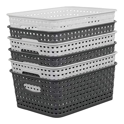 Qshape Plastic Woven Storage Baskets, 6-Pack Cover