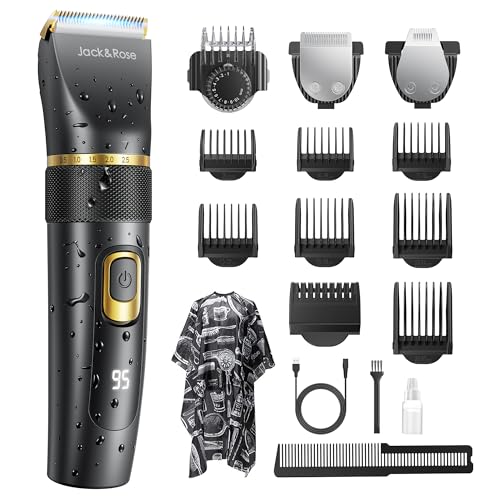 Jack&Rose Tondeuse Cheveux Hommes & Barbe Homme 3-en-1, Tondeuse Professionnelle Sans Fil avec Lame en Céramique, IPX6 Étanche, Rechargeable avec Port USB-C