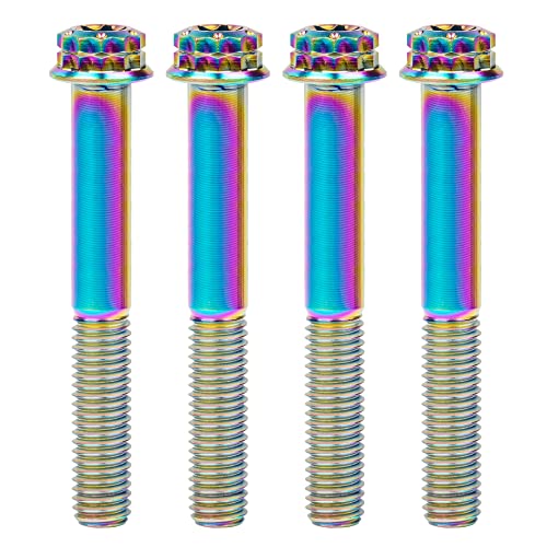 Image of Titanium Flange 12 Point Head M8 x15 20 25 30 35 40 45 50 55 60 65mm Screw Bolt Pack of 4 (M8x60mm, Rainbow)