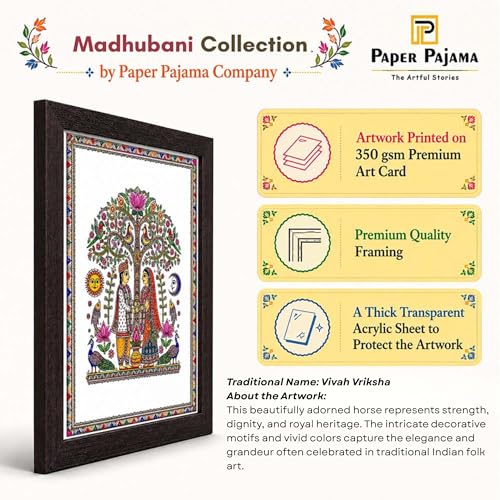 Image of PAPER PAJAMA Wedding Wall Art for Living Room | Madhubani Marriage Ceremony Painting | Traditional Mithila Folk Art Framed Decor for Home, Bedroom & Office (10x13 Inches)