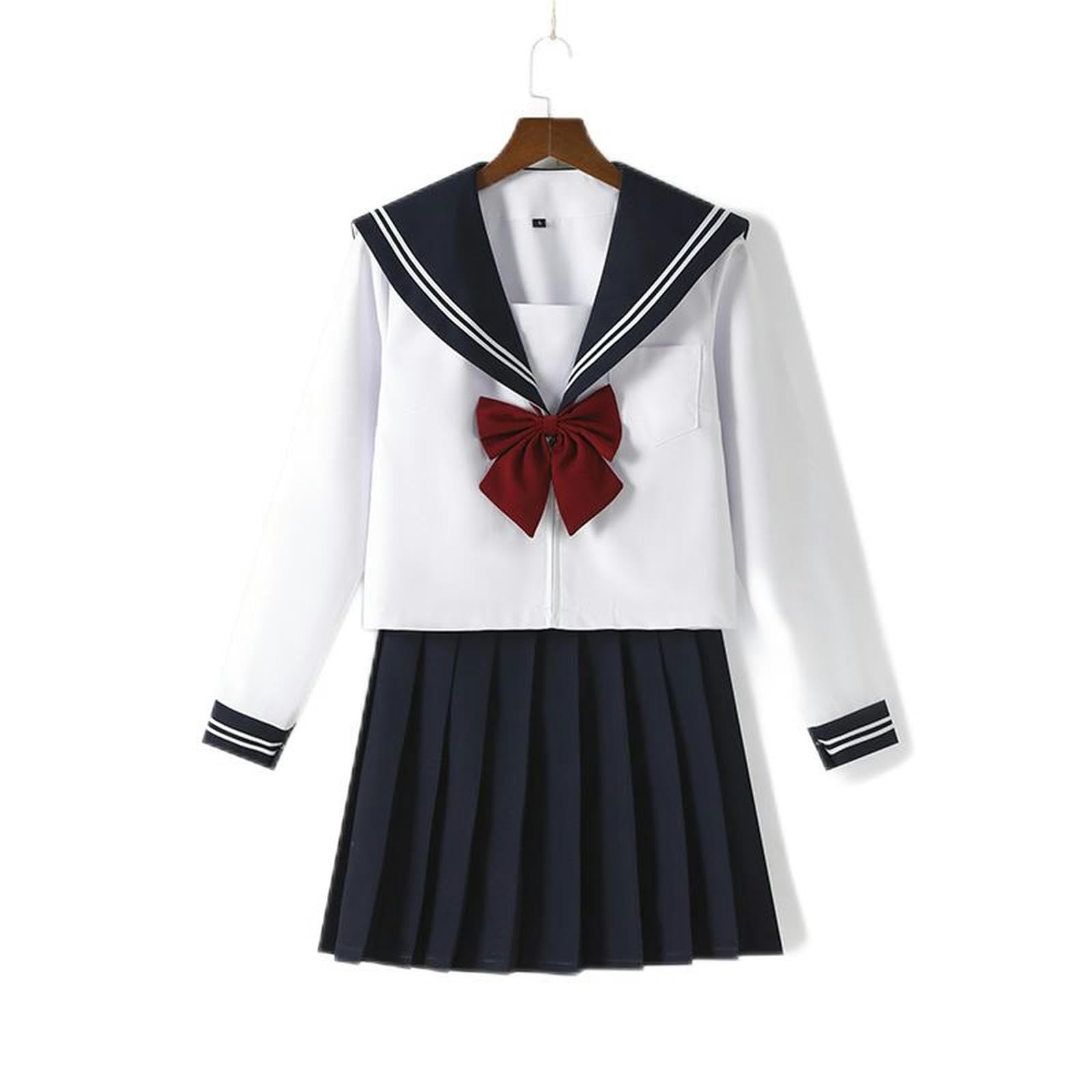 2023 Nuovi Abiti JK a Maniche Lunghe Primavera e Autunno Stile College Gonna a Pieghe Abito-Maniche Lunghe con Papillon-L