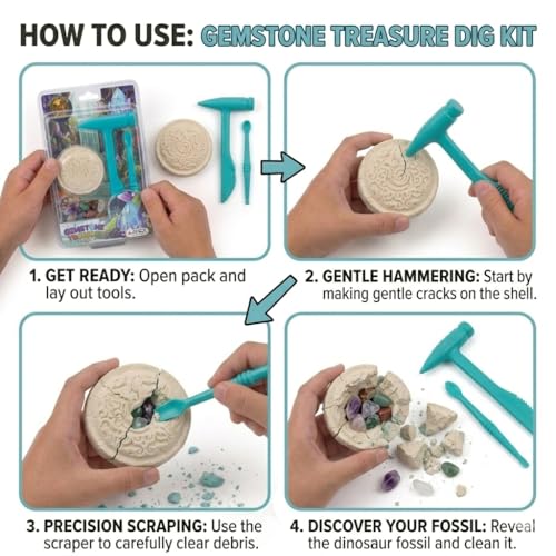 Image of APEX Gemstone Treasure Excavation Kit for Kids | DIY Dig & Discover Crystal Mining Toy Set with Hammer & Chisel | Educational STEM Learning Activity Game for Boys & Girls | Birthday Gift Age 3+
