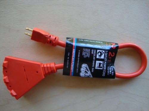2 FT. 3 Outlet Extension Power Cord 12/3 Tri Tap