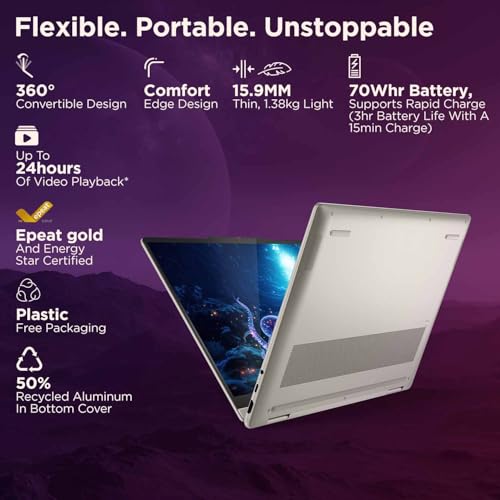 Image of Lenovo Yoga 7 2-in-1, Intel Core Ultra 7 258V, 32GB RAM, 1TB SSD, WQXGA+ OLED, Copilot+ AI PC, 14 inch /35.5cm, Win 11, Office 2024, Seashell, 1.38Kg, 47 Tops, Yoga Pen, 83JQ000NIN, Convertible Laptop