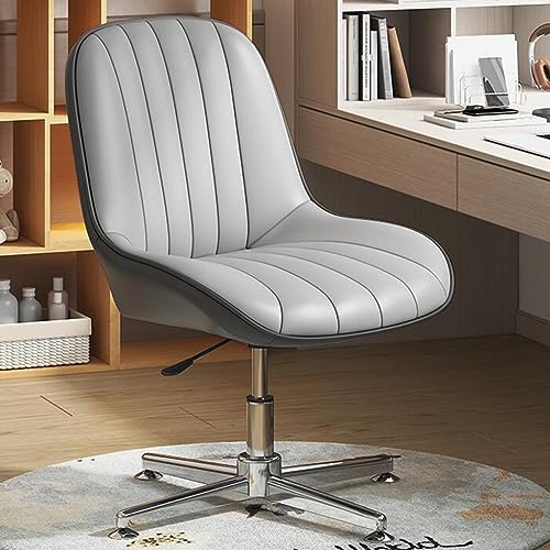 Silla de oficina sin brazos, silla de trabajo ergonómica con patas cruzadas con asiento acolchado de piel sintética, diseño giratorio moderno para el hogar y el espacio de trabajo de la oficina