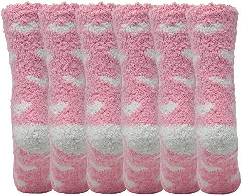 Image of 6 Pairs Non-Slip Hospital Socks Cozy Fuzzy Slipper Grip Socks (Pink)