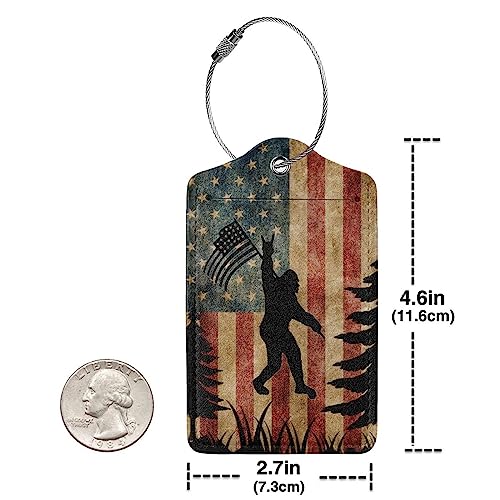 American Flag Luggage Tags for Suitcases Set of 2 Leather Stainless Steel Loop Label Tag for Travel Bag3