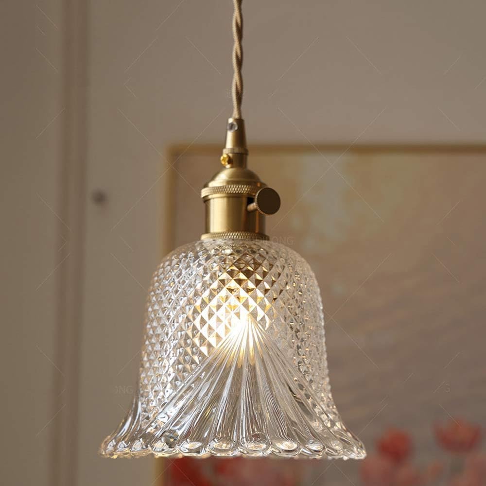 LYMSXAZOU Vintage Green Glass Pendant Light Fixture - Adjustable Brass Chandelier for Kitchen Island, Dining Room, and Bedroom(White)