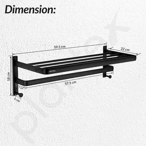 Image of Plantex Towel Hanger for Bathroom /24 Inch Towel Rack /Bathroom Hanger for Clothes /Towel Holder /Bathroom Accessories -Pack of 1 (1509, Black)