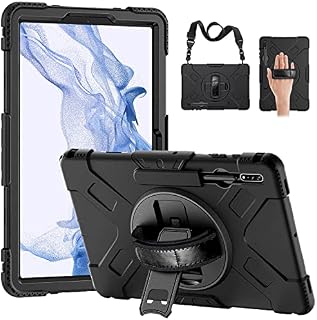 Ztotop Case for Samsung Galaxy Tab S8+ Plus/ S7 FE / S7+ 12.4 Inch, 360 Degree Rotating Stand And Dual Layer Shockproof Protective Cover with Shoulder Strap, Black