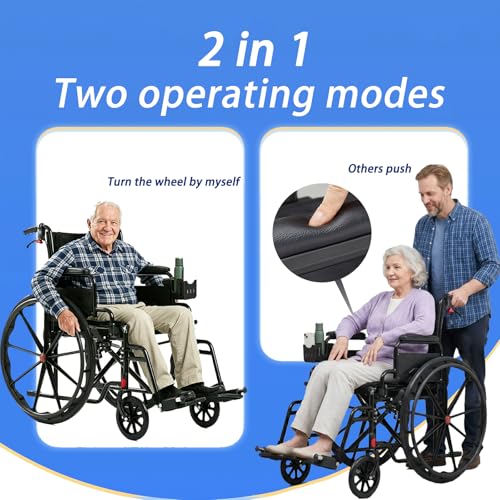 Image of Wheelchairs for Adults, Lightweight Wheelchair Foldable 20'' Manual Transport Chair with Swing-Away Footrests & Flip-Back Arms bariatric Wheelchair (Supports 400 lbs) Dual Brakes (Black)