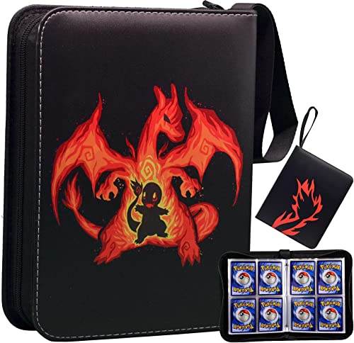 CHELSOND Card Binder for Pokemon Cards, 4-Pocket Portable Card Collector Album Holder Book Fits 400 Cards with 50 Removable Sleeves, Trading Card Binder Display Storage Carrying Case for TCG-Dragon