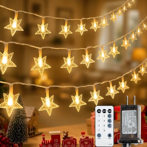 syosupviry 39FT 100 LED Warm White Star String Lights Plug in