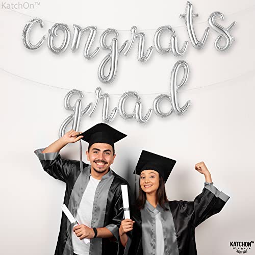 Image of Graduation Decorations 2026 | Silver Congrats Grad Balloons Banner - Script, 16 Inch | Congrats Grad Balloon | Graduation Balloons for Congrats Grad Decorations, KatchOn
