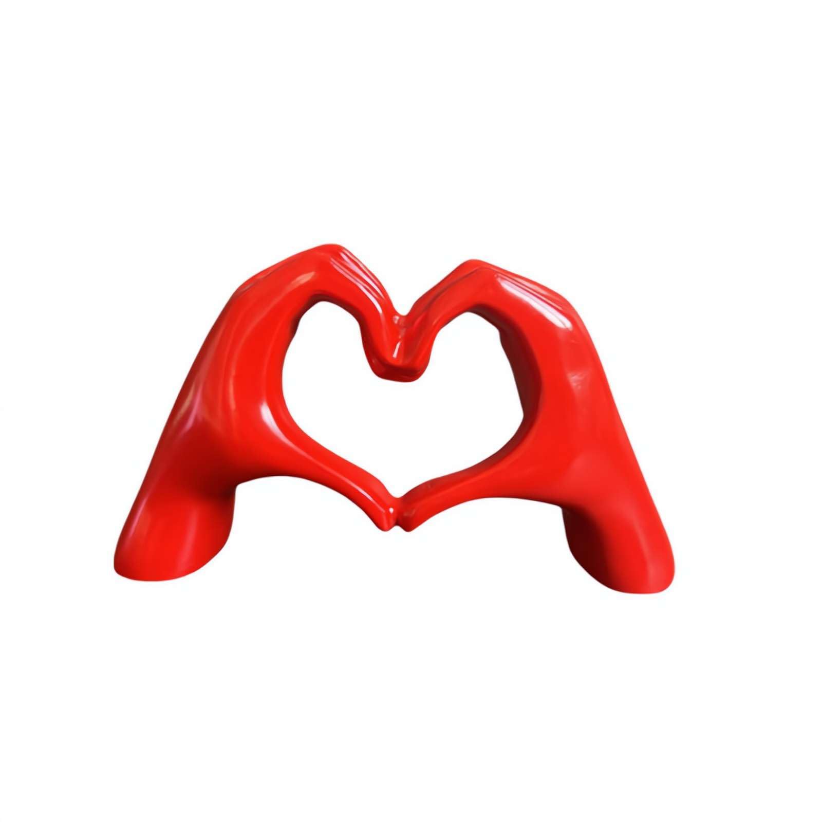 Heart Hands Sculpture - Resin Love Gesture Statue For Home Office Decor (Red)