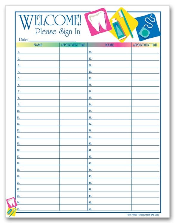 5Forms Patient Sign In Sheet Dental Icon Design 8 1/2 x 11