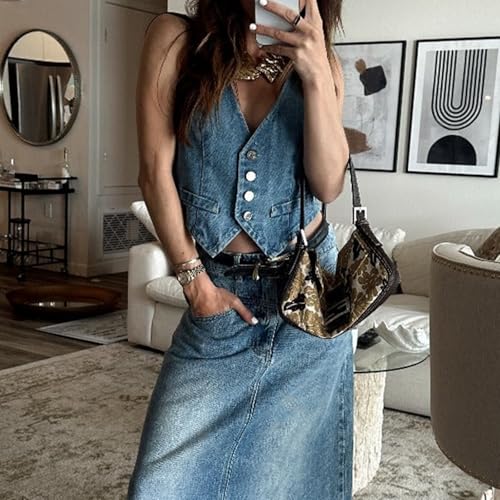 Women Denim Vests Casual Summer Button Front Sleeveless Tank Tops Aesthetic Clothes for Streetwear3