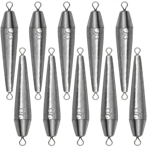 Magnoloran 10PCS Fishing Weights, Inline Trolling Bullet Sinkers Double Ring Torpedo Fishing Weights Lead Drop Shot Fishing Weight Sinkers - 3/4oz(20g)