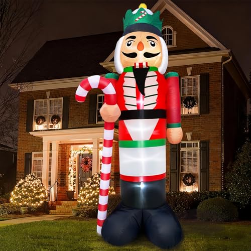 12 Ft Giant Christmas Inflatables Nutcracker Soldier Build in LED Lights, Outdoor Xmas Decoration,...