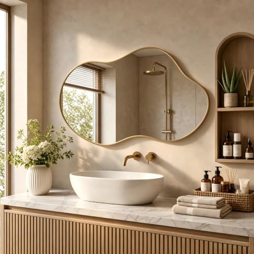 Image of Irregular wall Mirror 24 inchx41 inch Gold Asymmetrical Mirror