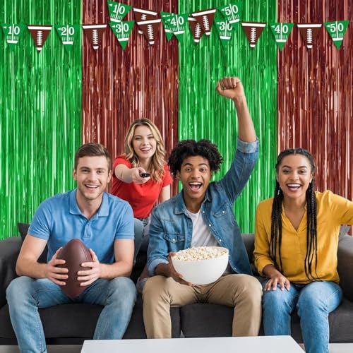 Image of 2 Pack Football Party Decorations, 3.28 FT x 6.58FT Tinsel Backdrop, Green Brown Foil Fringe Curtains Metallic Party Streamer, Football Party Supplies Game Day Decorations 2026 Birthday Party Supplies