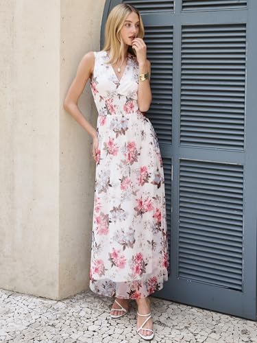 Image of ANRABESS Women's Floral Tulle Wedding Guest Maxi Dress | V Neck Sleeveless,A-Line Elastic Waist,Casual Flowy Formal Boho,Bridal Shower Garden Party Beach Vacation,Summer Fall
