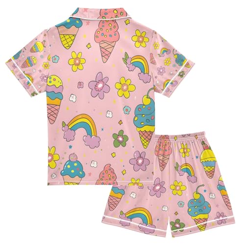 senya Rainbow Ice Cream Satin Summer Pajama Sets Silk Short Sleeve Button Down Sleepwear2