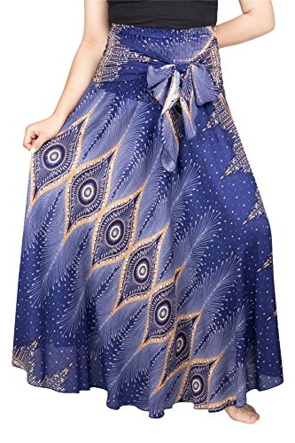 LOFBAZ Long Maxi Skirts for Women Boho Gypsy Dress Bohemian Hippie Dresses African Clothing Womens Indian Wrap Skirt Design #6 Blue OS