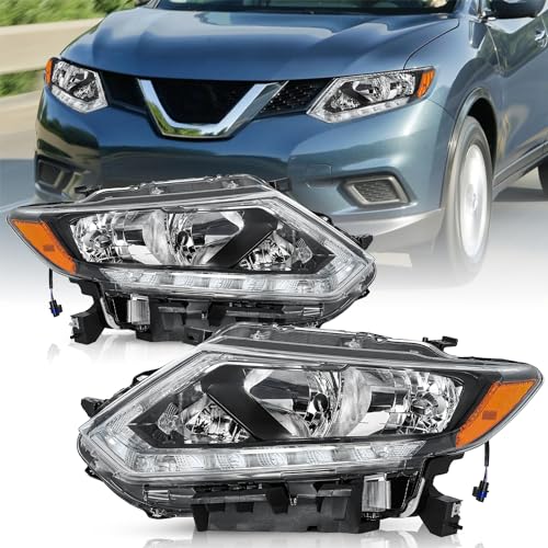 TUSDAR Halogen Headlight Assembly Replacement for 2014-2016 Nissan Rogue Headlamp with DRL Driver and Passenger Side LH+RH