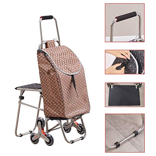 Klappbarer Einkaufstrolley mit Sitz & 6 Rollen & Lebensmittel-Treppensteigwagen & Wasserdicht & Sitzdesign hinter dem… – Bild 5