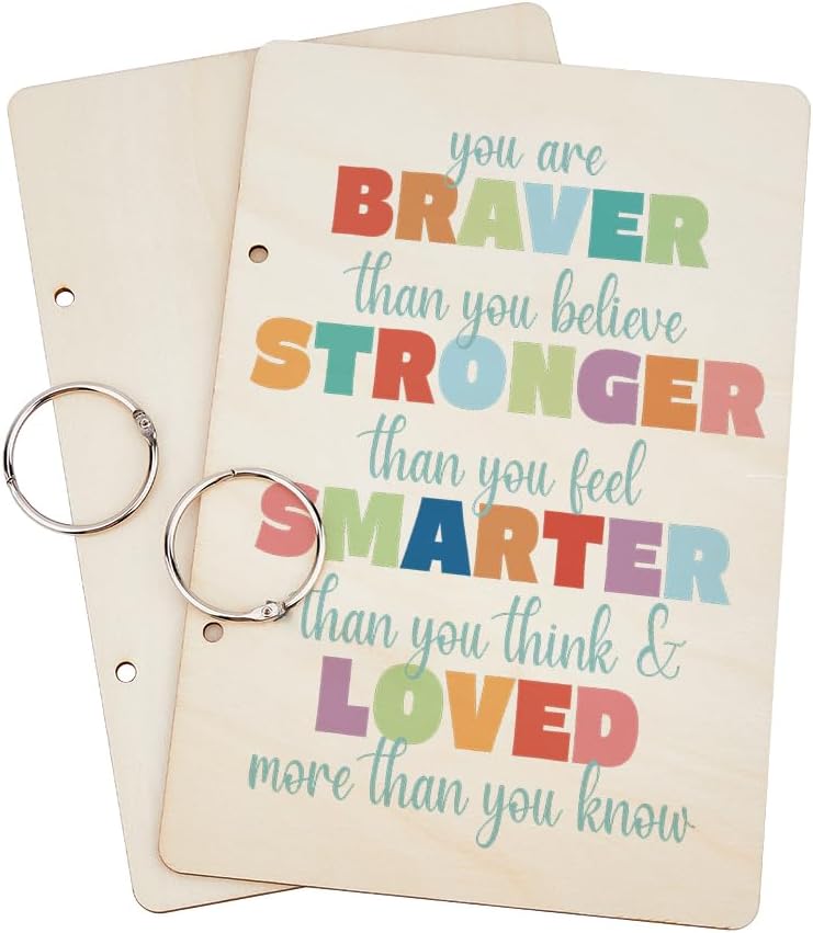 SUPERDANT You Are Braver Greeting Card Holder Organizer Inspiraional Wooden Card Keeper Binder Birthday Cards Keeper Photo Album Cover Graduation Wedding Planner Journal Keepsake Gifts