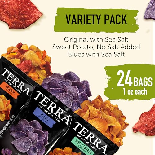 Terra Vegetable Chips, Snack Size Variety Pack, Original, Blues and Sweet Potato (Pack of 24) - image 3