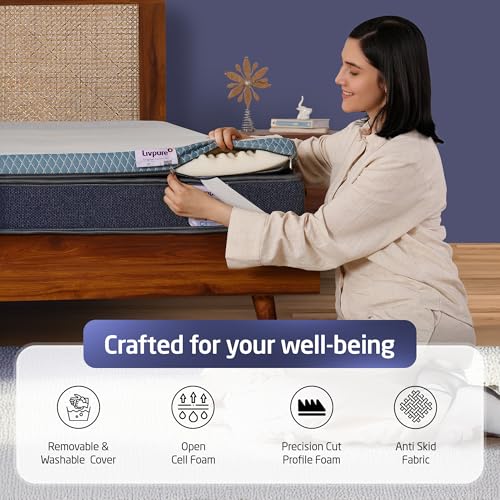 Image of Livpure Smart Ortho Duos Topper| HR Profile Foam with Flat Side Reversible use | High GSM Fabric Zipper Cover| Stretch Strap Fit for Upto 10 inch Mattress | Single Bed (72x36x2) inch, 2 Years Warranty