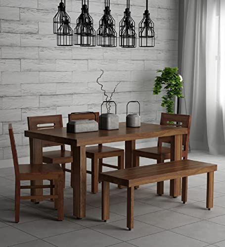 SARSWATI FURNITURE Solid Sheesham Wood Dining Table 6 Seater with 4 Chairs & 1 Bench for Home & Restaurants | Chairs Without Cushion | Wooden Dinner Table 6 Seater | Rosewood,Honey Finish