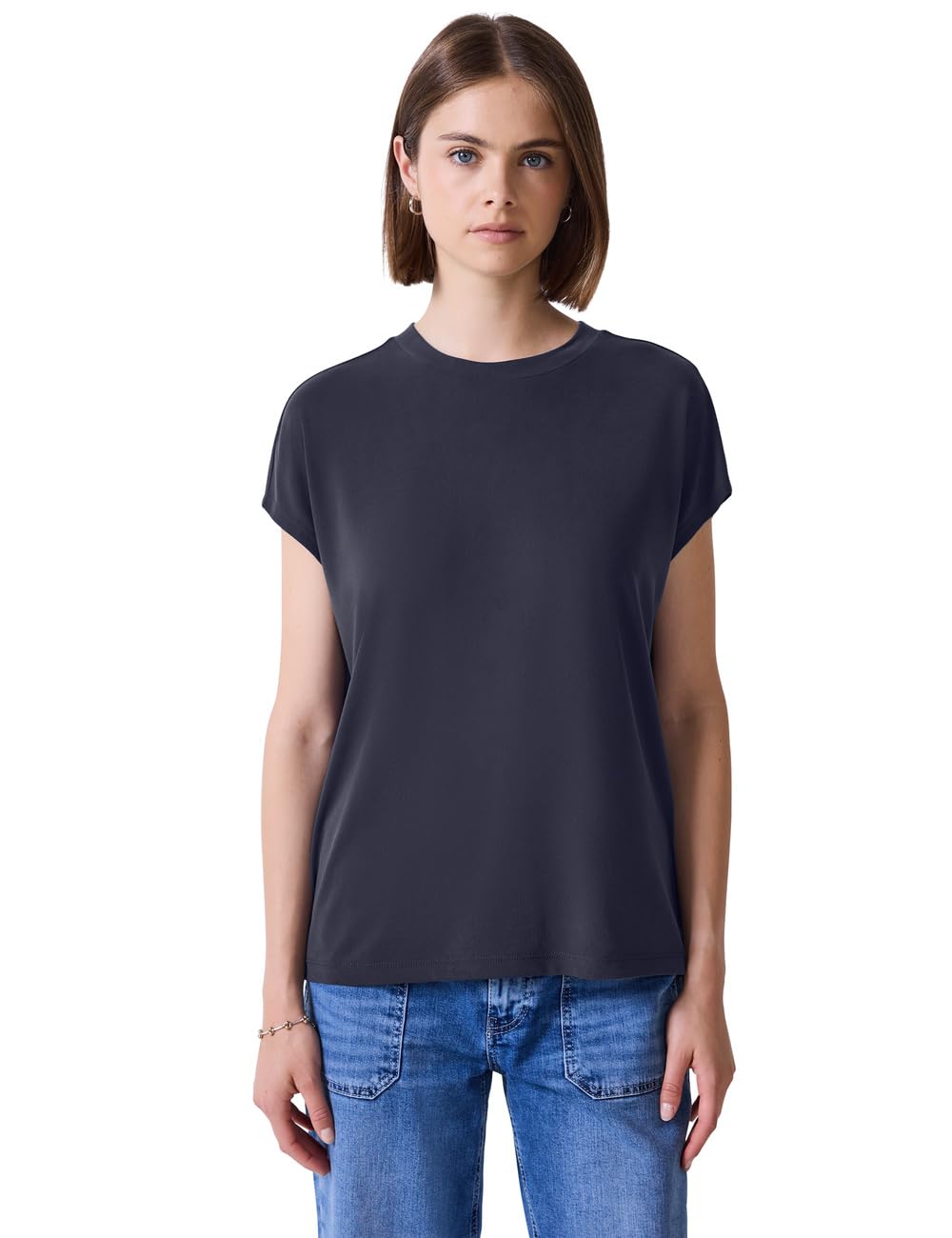 Street One Studio Women's F323596 Basic Silk-Look Shirt, Dark Void Blue, 8