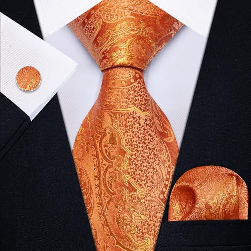Image of YourTies Silk Paisley Floral Tie and Pocket Square Cufflinks with Lapel Pin Sets for Men 5PC Wedding Party