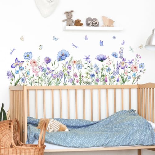 Vinilo decorativo azul con flores y mariposas 30x90 cm