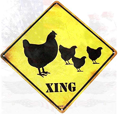 Jackgold Honey Retro-Metall-Blechschild/Dekoration Chicken Xing Crossing Schild 30,5 x 30,5 cm Neuheit Aluminium Metallschild Retro Huhn Warnschild Cover