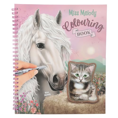 Depesche 13745 Miss Melody - Livre de coloriage avec 20 Pages pré-imprimées pour créer des Motifs de Chevaux, y Compris 1 Planche d'autocollants