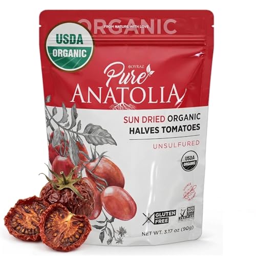 Organic Sun Dried Tomatoes Julienne Cut by Pure Anatolia - Sundried Tomato, No Sugar Added, USDA Certified, No Preservatives, Kosher & Halal, 3.17 oz